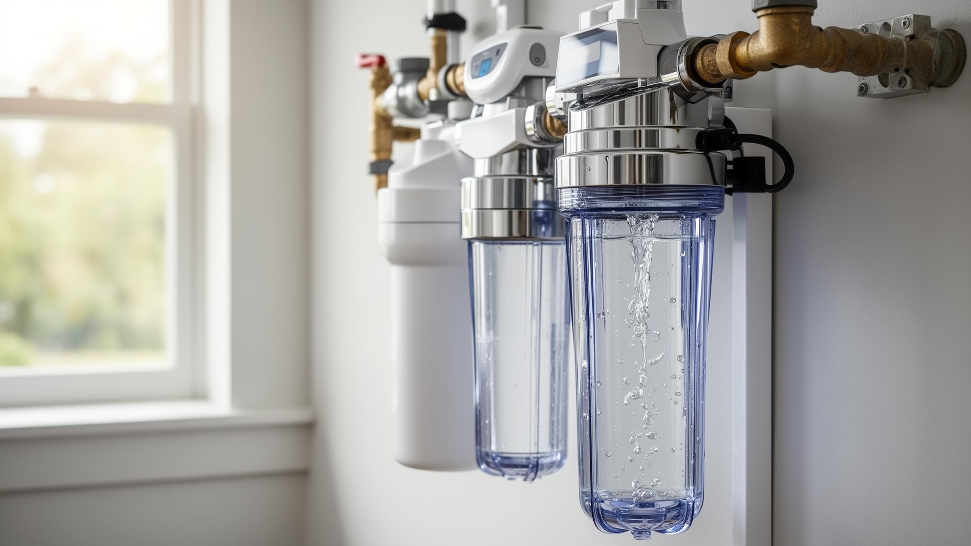 Professional whole-house water filtration system installed in a modern home